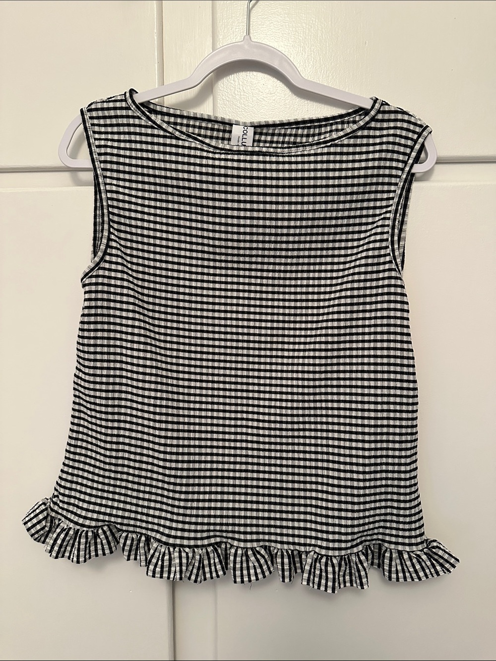 LIKE NEW Collusion Sleeveless Black & White Gingham Ruffle-Hem Top